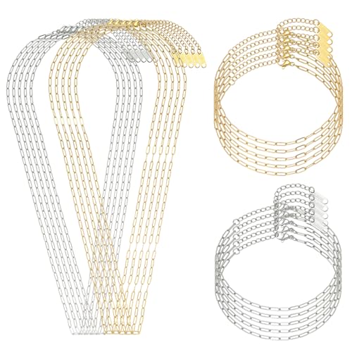 Swyabi 20 PCS Paperclip Necklace Bracelet Chains Bulk for Jewelry Making | 18K Stainless Steel, Gold Plated, Silver, with Extender, No Fade, No Rust, Adjustable, for Men Women DIY - color: 2.5x6.5mm Gold Silver