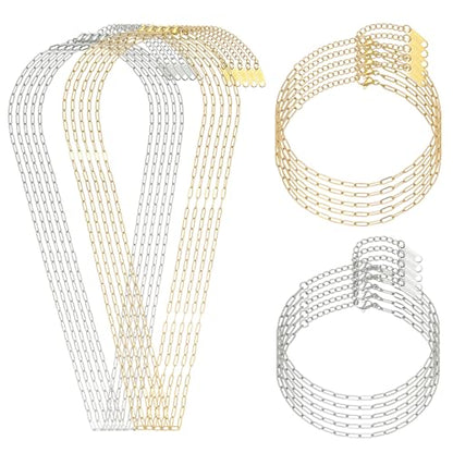 Swyabi 20 PCS Paperclip Necklace Bracelet Chains Bulk for Jewelry Making | 18K Stainless Steel, Gold Plated, Silver, with Extender, No Fade, No Rust, Adjustable, for Men Women DIY - color: 2.5x6.5mm Gold Silver