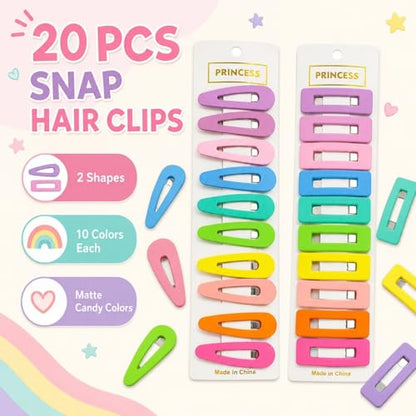 Bphne 20 Pcs Matte Non-Slip Snap Hair Clips for Women, Pastel Teardrop & Rectangle Barrettes, Small Metal Pins for Bangs, Strong Hold for School Party Travel Gift - color: Pastel