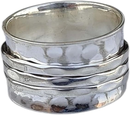 Pure Silver Hammered Spinner Thumb Band Ring Three Tone Spin Band Solid 925 Sterling Silver Meditation and Anxiety Band's