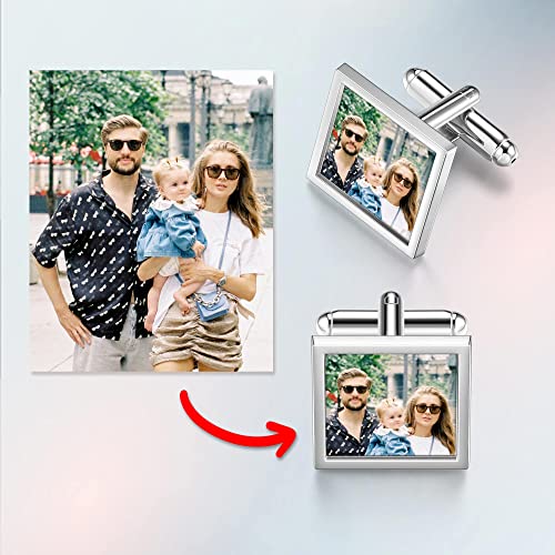 Zysta Personalized Cufflinks for Men Custom Photo Cufflinks Stainless Steel Cufflinks with Picture Customized Wedding Memorial Gift for Groom Father of the Bride - style: Square