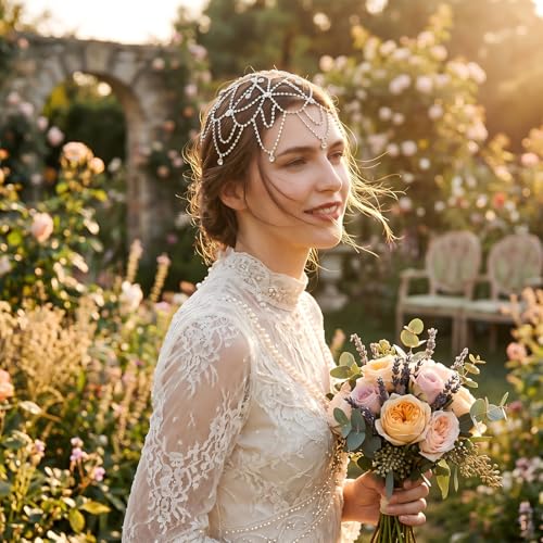 1920s Crystal Cap Headpiece Vintage Silver Rhinestone Flower Head Chain Roaring 20s Great Gatsby Hair Accessories for Bridal Wedding Halloween Cosplay Party
