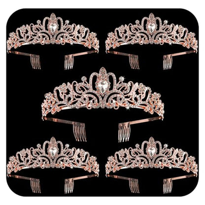 Crystal Tiara Crowns For Women Girls Princess Elegant Crown with Combs Women's Headbands Bridal Wedding Prom Birthday Party - color: Rose Gold Crown 5PCS, size: 5Pcs
