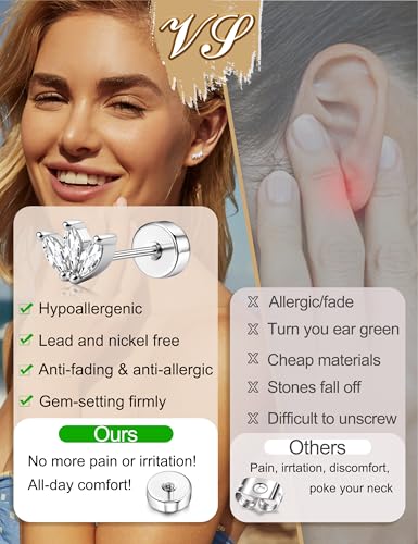 925 Sterling Silver Flat Back Stud Earrings for Women Hypoallergenic | 14K Gold Plated Cartilage Earrings for Sensitive Ears | Leaf Flower CZ Helix Tragus Piercing Jewelry - color: S-Leaf Style2
