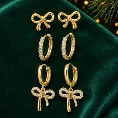 Bow Earrings Red Earrings for Women Dangle Cute Earrings Red Stuff Jewelry Outfits Accessories Gifts for Girls - color: C3:gold bow earrings set