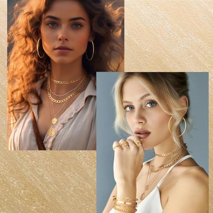 Ecally Bohemian Western Jewelry Turquoise Set Women Country Pendant Long Choker Layered Bracelets Earrings Ring for Women - color: Gold, style: Layered
