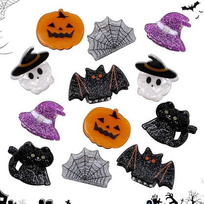 Mistofu Mini Halloween Hair Clip -12PC Small Claw Clips Pumpkin Ghost Bat Spider Shape Hair Claw for Girls, Cute Hair Accessories (mini-Halloween hair clips) - color: mini-Halloween hair clips