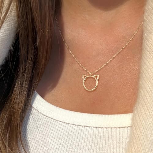 Valloey Rover Gold Necklaces for Women | Dainty 14K Gold/Sterling Silver Plated Cubic Zirconia Star Moon Pendant Necklaces Twist Rope Chain Simple Jewelry for Women - style: Gold-Cat