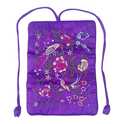 Travel Jewelry Roll Bag - Silk Embroidered Brocade Pouch for Rings, Necklaces, Earrings, Bracelets | Lightweight & Tie Closure (Dark Purple) - color: Dark Purple