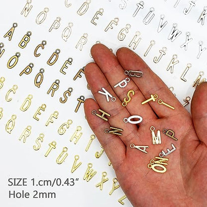 stino 200Pcs A-Z Metal Letter Charms for Jewelry Making, Capital Alphabet Initial Charms - color: 104PCs Letters Mixed Color