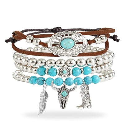 Turquoise Beaded Stretch Bracelets Bohemian Stackable Bracelets Y2K Summer Beach Bracelets Jewelry for Women - color: Stackable-Western