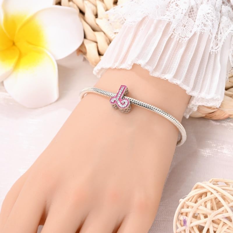 925 Sterling Silver Letter Charms Fits Pandora Bracelets Alphabet AZ Bead Charm for Bracelets Necklace with 5A Cubic Zirconia for Women Birthday Ceremony DIY Jewelry Gift - style: L