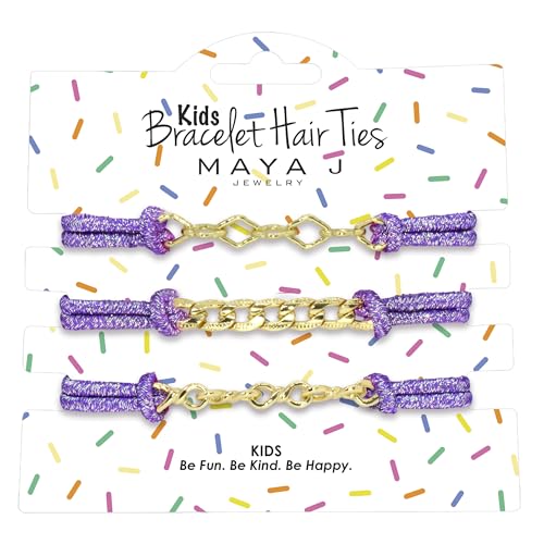 Purple Sparkle Elastic Kids Bracelet Hair Tie in Yellow - color: Purple Sparkle - Yellow