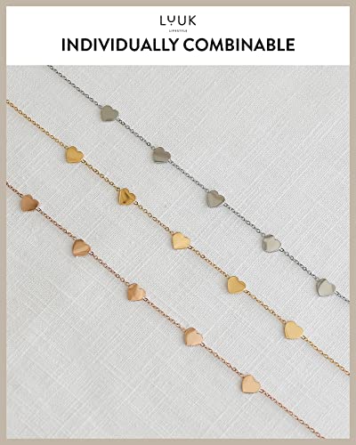 LUUK LIFESTYLE Stainless steel necklace with pendant and HAPPINESS card, 20” adjustable length, lucky charm, friendship chain, Valentine's Day gift, birthday, women's jewelry, silver, gold, rosegold - color: Silver, size: Little hearts