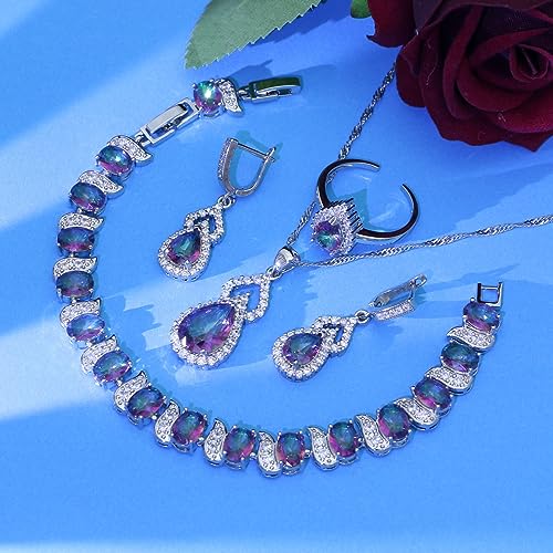 LMXXVJ Women Jewelry Set Platinum Plated Necklace Open Ring Earrings Bracelet Set,Birthday/Anniversary Mother’s Day Jewelry Gifts for Mom/Wife/Sister/Best Friend - color: KKJ-Multicolor