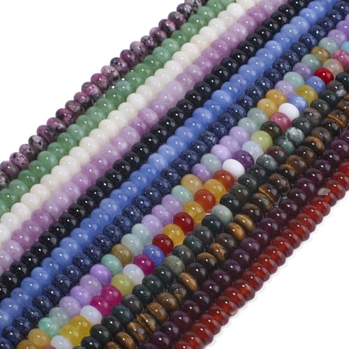 Songxi 5x8mm Natural Blue Sesame Jasper Stone Rondelle Beads, 75PCS Spacer Round Loose Abacus Beads for Jewelry Making, Gemstone for Bracelet Necklace Earrings, Arts and Crafts - color: Blue Sesame Jasper