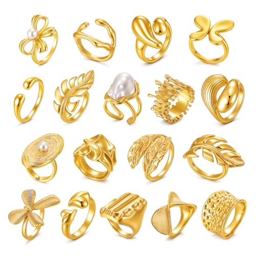 31 Pcs Chunky Gold Rings Fashion Stackable Rings for Women Statement Womens Rings Set Knuckle Band Ring Jewelry Gifts - style: Golden 18 pcs