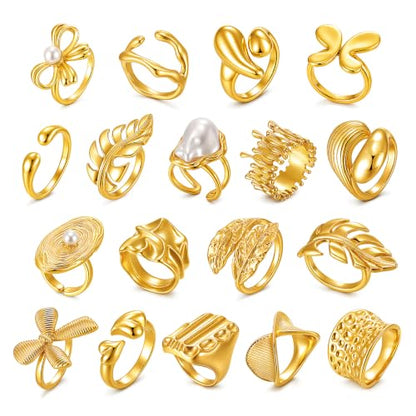 31 Pcs Chunky Gold Rings Fashion Stackable Rings for Women Statement Womens Rings Set Knuckle Band Ring Jewelry Gifts - style: Golden 18 pcs