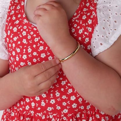 Precious Pieces Personalized 14K Gold-Plated Baby Bangle Bracelet Gift for Infant, Toddler, Kids, Teens or Women Bracelet, Custom Jewelry with Engraved Name - style: Classic (Child LG- 6- 10 years)