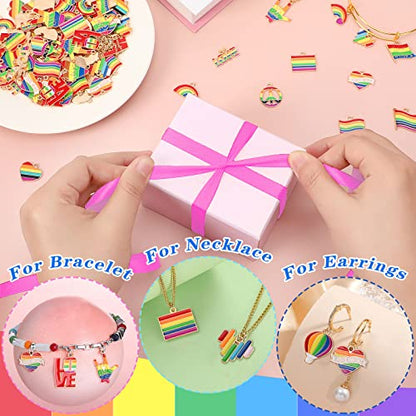 SANNIX 110Pcs Rainbow Charms Gold Enamel Charm Jewelry Making Charms | Rainbow Pride Charms Bulk for Bracelet Necklace Earring Making - style: Rainbow