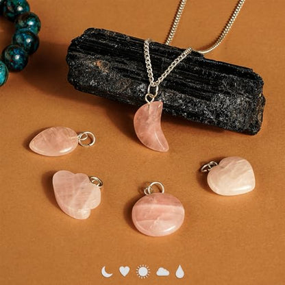 KARMAPLEDGE Crystal Necklace Birthday Gifts for Women, Chakra Healing, Protection, Balance, Rose Quartz Stones Heart, Moon, Sun, Cloud, Tear Drop Shaped Crystal Pendant Set of 5 - color: Rose Quartz Set of 5, size: Combos