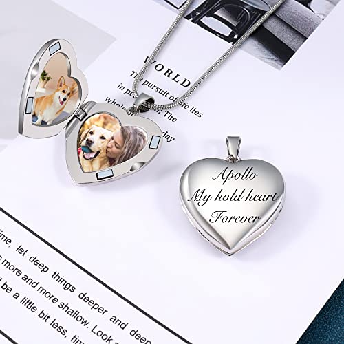 Fanery Sue Personalized Pet Locket Picture Necklace,Dog Cat Memory Gift | Custom Engraved Heart Photo Lockets Necklaces,Dog Cat Sympathy Memorial Jewelry for Women Men - color: Sliver, style: Pawprint