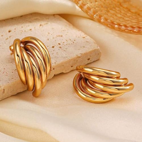 Gold Jewelry for Women Stainless Steel Cuff Earrings for Women Multi Layer Geometric Studs, Suitable For Women Daily, Party And Festival, A Great Gift