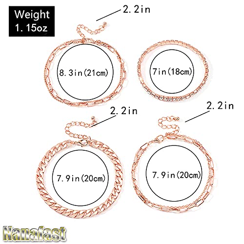 Nanafast 4-6PCS Ankle Bracelets Set for Women Gold Boho Beach Anklet Chain Adjustable Foot Jewelry for Women Extremely Simple Style - color: 4PCS-RoseGold