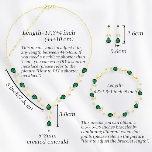 GZWHD Wedding Jewelry Sets for Bride Bridesmaid Women Cubic Zirconia Necklace Earrings Bracelet Set Gift for Mother Friend Wife Daughter Sister Party Prom Jewelry - color: Gold-Green