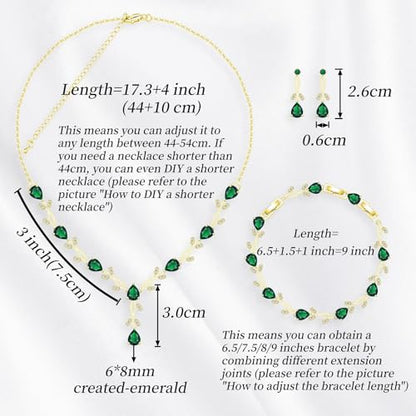 GZWHD Wedding Jewelry Sets for Bride Bridesmaid Women Cubic Zirconia Necklace Earrings Bracelet Set Gift for Mother Friend Wife Daughter Sister Party Prom Jewelry - color: Gold-Green