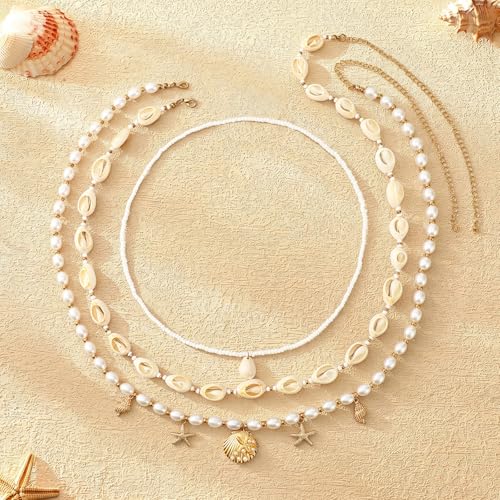 14K Gold Plated Waist Chain for Women Layered Waist Beads Belly Chain Belt, Waterproof Summer Beach Body Jewelry for Bikini, Festival Vacation Accessories for Women - style: Conch Beads
