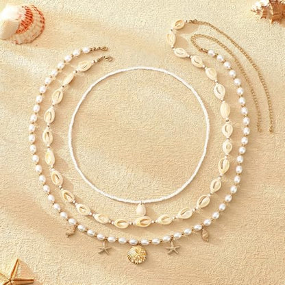 14K Gold Plated Waist Chain for Women Layered Waist Beads Belly Chain Belt, Waterproof Summer Beach Body Jewelry for Bikini, Festival Vacation Accessories for Women - style: Conch Beads