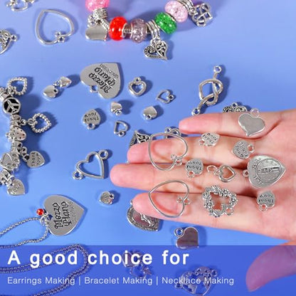 stino 100 Gram Metal Charms for Jewelry Making, Silver & Gold Plated, Bulk Pack for Bracelets, Necklaces, Crafts - color: Heart A Silver