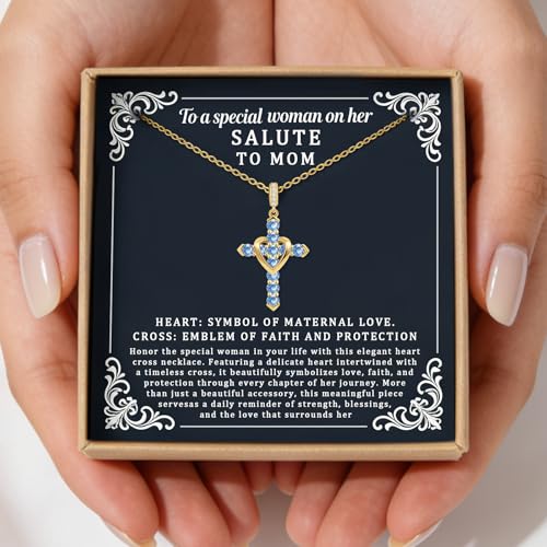 Cross Necklace for Women, Silver Cross Pendant Necklaces | 14K Gold Plated, Dainty CZ Cross Necklace, Non Tarnish and Hypoallergenic Jewelry for Women, Christian Religious Faith Gifts - color: B-Blue-Gold