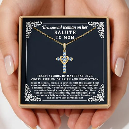 Cross Necklace for Women, Silver Cross Pendant Necklaces | 14K Gold Plated, Dainty CZ Cross Necklace, Non Tarnish and Hypoallergenic Jewelry for Women, Christian Religious Faith Gifts - color: B-Blue-Gold