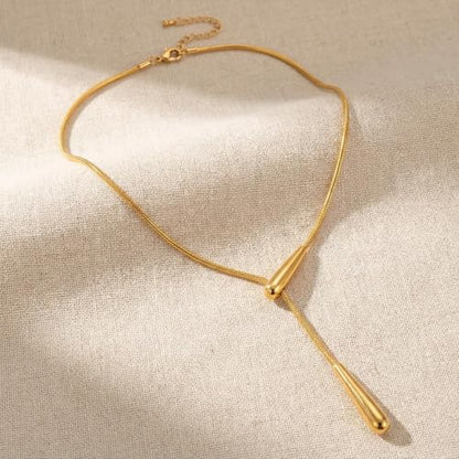 Gold Long Lariat Necklaces for Women Pendant Beaded Chain Drop Necklace | Gold Long Y Necklaces for Women, Trendy Dainty Lariat Chain Drop Pendant Adjustable Necklace 14k Gold Plated for Women Gold