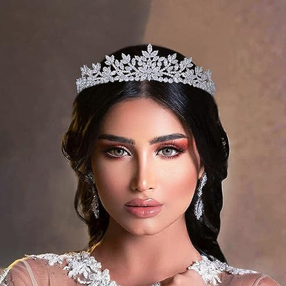Silver Wedding Tiaras for Bride Birthday Crowns for Girls Cubic Zirconia Homecoming Tiaras and Crowns for Women - color: A Silver