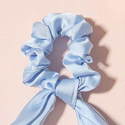 Pack of 2 Knotted Bow Hair Scrunchies Elastic Hair Scarf Hair Ties Bands Satin Hair Ribbon Scrunchy Ponytail Holder for Women and Girls,Hair Scarf Scrunchies with Tail, Hair Accessories (Light Blue) - color: Light blue
