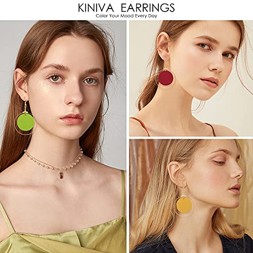 KINIVA Leather Dangle Earrings for Women Trendy, Lightweight Leaf Circle Lightning Earrings Drop, Jewelry Gifts for Women - color: 104 Green
