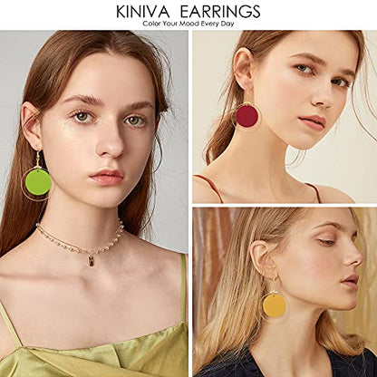 KINIVA Leather Dangle Earrings for Women Trendy, Lightweight Leaf Circle Lightning Earrings Drop, Jewelry Gifts for Women - color: 104 Green