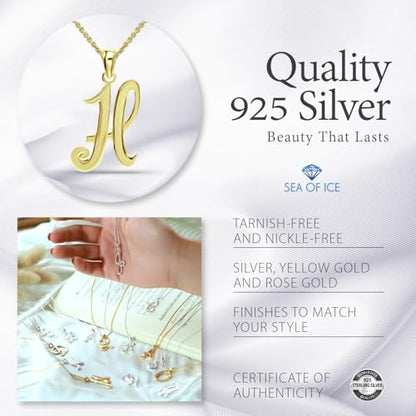 SEA OF ICE Letter Initial Necklace, Alphabet Letter Pendant Necklace, Sterling Silver, Gold, Rose Gold Necklace for Women, Elegant Initial Necklaces, Personalized Custom Women's Necklaces - color: Yellow Gold