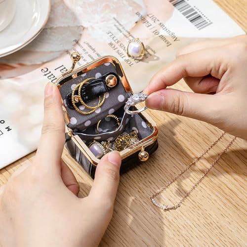 Genuine Leather Mini Jewelry Box & Coin Purse for Women, Travel Jewelry Case with Kiss Lock, Holds Earrings, Rings, Necklace, Bracelet, Coins (Green Crocdile Pattern) - color: Green Crocdile Pattern