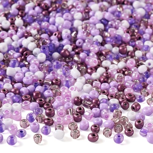 0.22lb 4mm Random Glass Seed Pony Beads 6/0 Mix Rondelle Crystal Seed Bead Kit for Crafts DIY Friendship Bracelets Embroidery Jewelry Making Supplies Bulk Purple - color: Random Purple