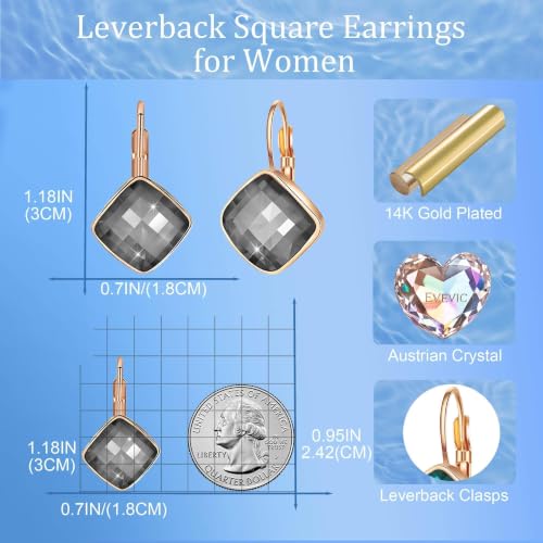 Austrian Crystal Square Leverback Drop Earrings for Women | Classic Square-Cut Crystal,14K Gold-Plated,Leverback for Easy Secure Wear,Gift Box Included,For Day and Evening Events - color: Black