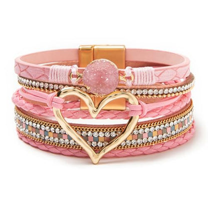 Rantanto Leather Wrap Bracelets For Women Gold Twist Lock Buckle Wrist Cuff | PU leather,Skin-friendly,Boho Stackable Wristband,Fashion Daily Jewelry,Trend Casual Party Bangle,Fit For Birthday, Holiday - color: Heart Pink