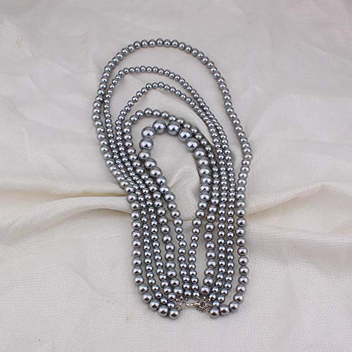 Multilayer Strand Chain Faux Pearls Flapper Beads Cluster Long Choker Necklace - color: Grey