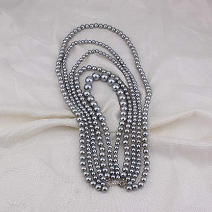 Multilayer Strand Chain Faux Pearls Flapper Beads Cluster Long Choker Necklace - color: Grey