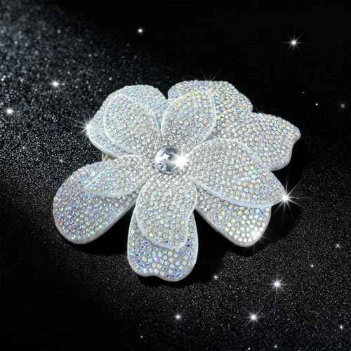 3.74 Inches Rhinestone Camellia Flower Brooch Pins & Hair Clips for Women Elegant Created Crystal Lapel Pin Brooches Wedding Party - color: White