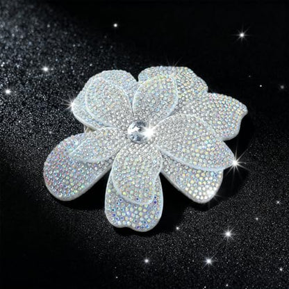 3.74 Inches Rhinestone Camellia Flower Brooch Pins & Hair Clips for Women Elegant Created Crystal Lapel Pin Brooches Wedding Party - color: White