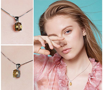 JewelryPalace Natural Gemstone Garnet Peridot Amethyst Citrine Blue Topaz Birthstone Solitaire Pendant Necklace Jewelry Set, 14k Gold Plated 925 Sterling Silver Necklaces for Women, 18 Inch Box chain - color: D-Sterling Silver-Citrine